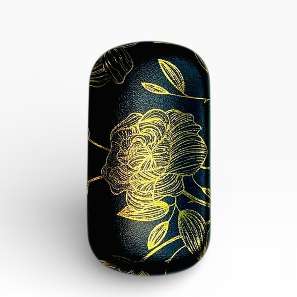 Dual Contact Lens and Eyeglasses Travel Case in Black and Gold Leaf Roses - Picture 6 of 8